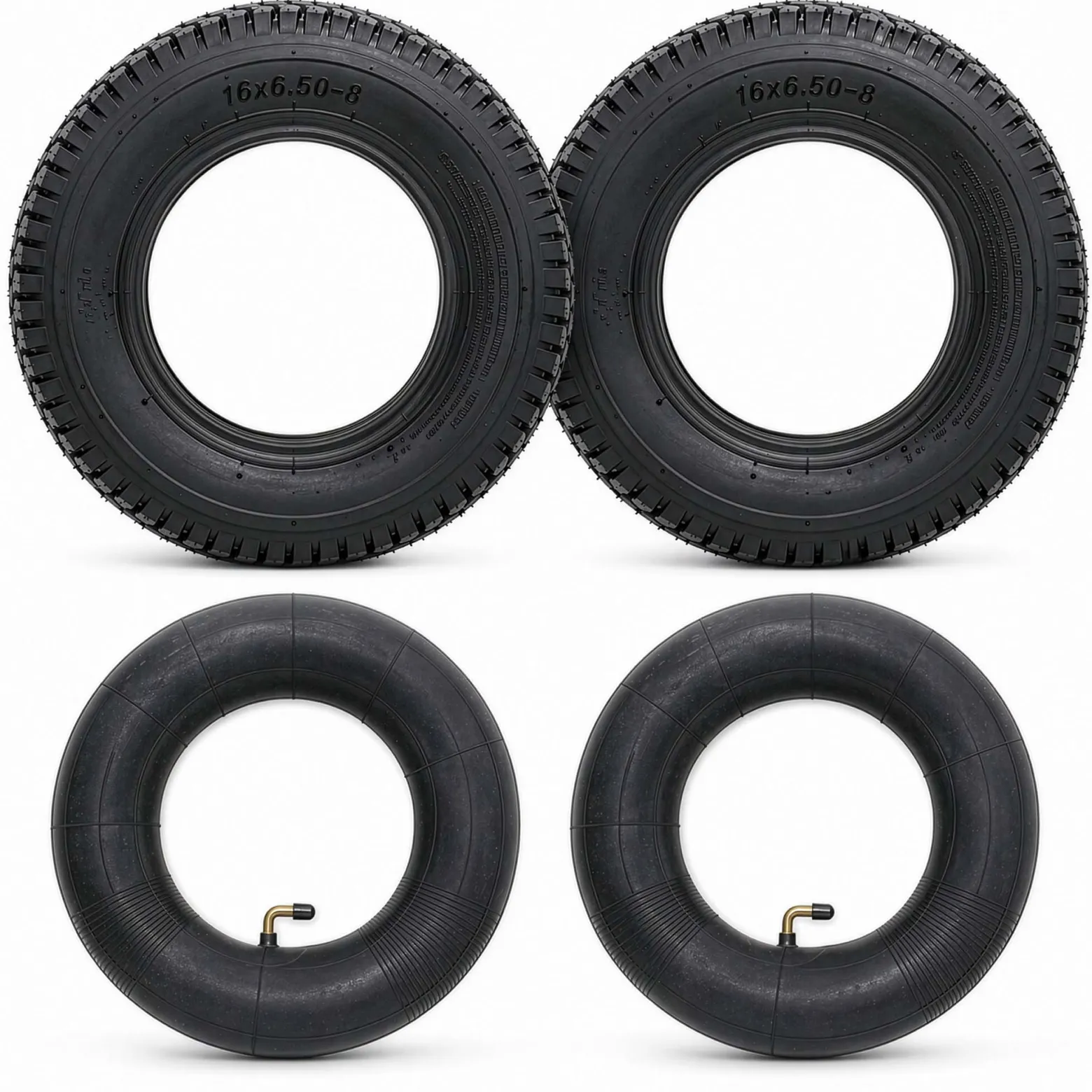Wiltec 2x Reifenmantel 2x Schlauch für Aufsitzmäher/Rasentraktor 16x6.50-8 4PR Winkelventil