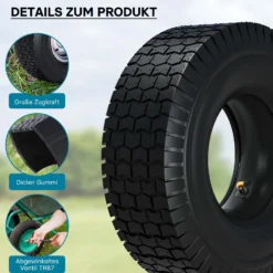 Wiltec 2x Reifenmantel 2x Schlauch für Aufsitzmäher/Rasentraktor 16x6.50-8 4PR Winkelventil
