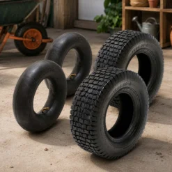 Wiltec 2x Reifenmantel 2x Schlauch für Aufsitzmäher/Rasentraktor 15x6.00-6 4PR Winkelventil