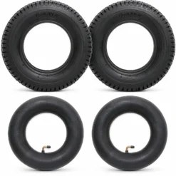 Wiltec 2x Reifenmantel 2x Schlauch für Aufsitzmäher/Rasentraktor 15x6.00-6 4PR Winkelventil