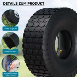 Wiltec 2x Reifenmantel 2x Schlauch für Aufsitzmäher/Rasentraktor 15x6.00-6 4PR Winkelventil