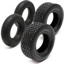 Wiltec 2x Reifenmantel 2x Schlauch für Aufsitzmäher/Rasentraktor 18x8.50-8 4PR Winkelventil