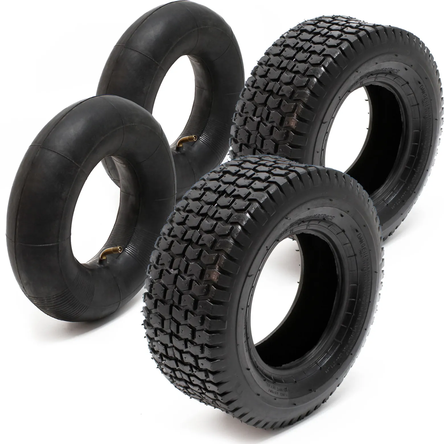 Wiltec 2x Reifenmantel 2x Schlauch für Aufsitzmäher/Rasentraktor 18x8.50-8 4PR Winkelventil