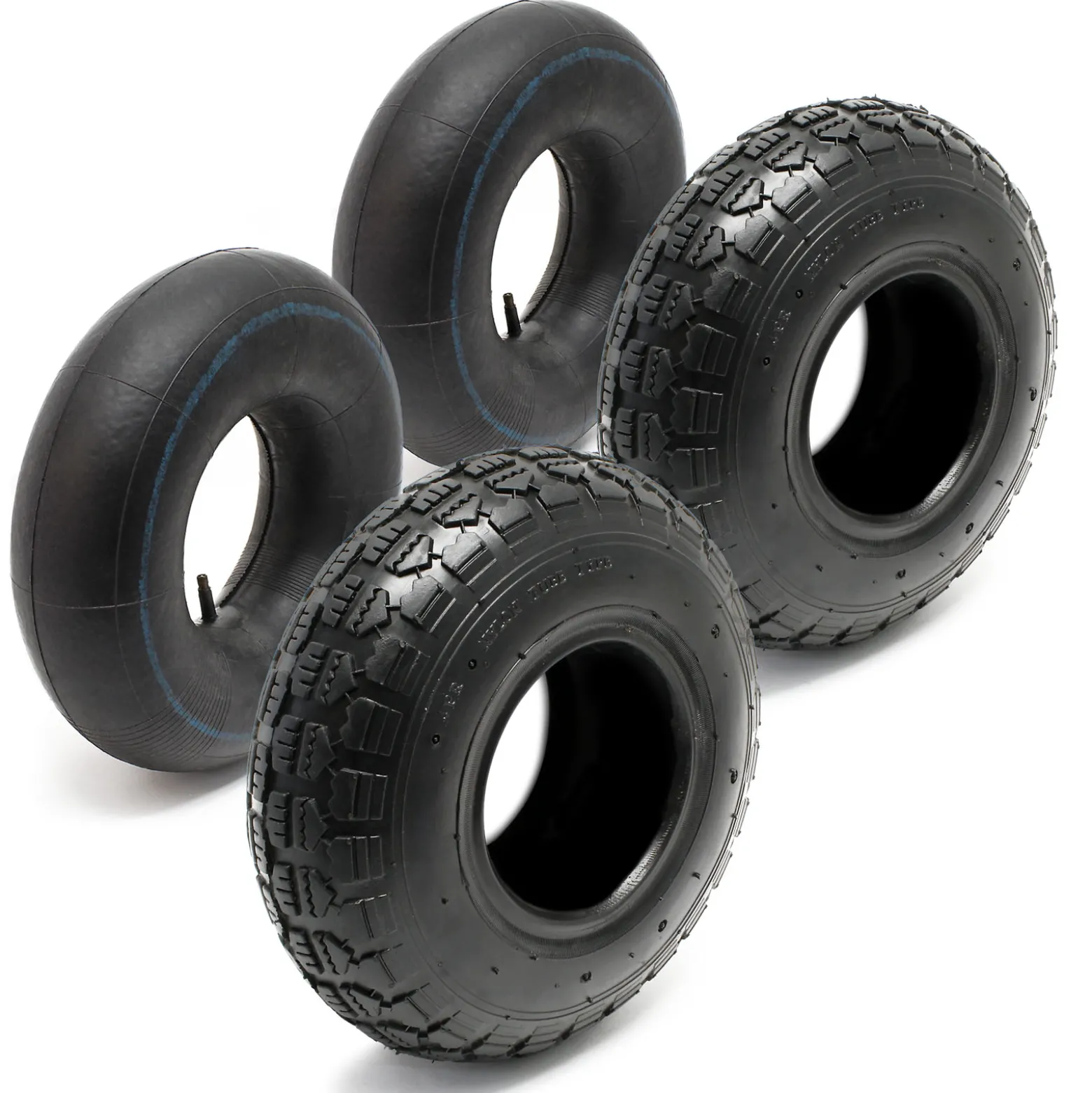 Wiltec 2x Reifenmantel 2x Schlauch für Aufsitzmäher/Rasentraktor 11x4.00-4 4PR Gerades Ventil