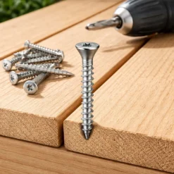 Wiltec 60x Schrauben 3,5 x 20 mm Sechsrund T15 Selbstschneidend Senkkopf – Edelstahl – für alle Schraubarbeiten, z. B. Terrassendielen und Montageclips