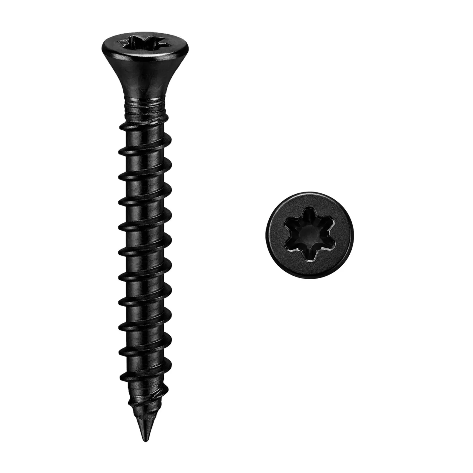 Wiltec 60x Schrauben 3,5 x 20 mm Sechsrund T15 Selbstschneidend Senkkopf – in Schwarz – für alle Schraubarbeiten, z. B. Terrassendielen und Montageclips
