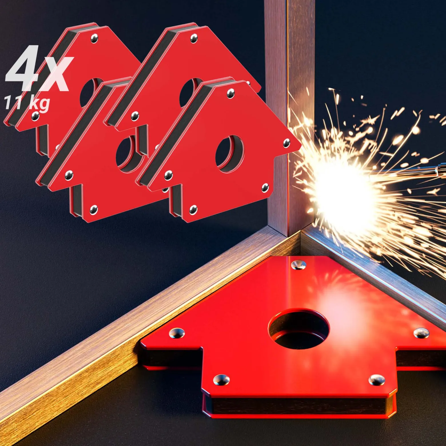 Wiltec 4x Schweißmagnet 11 kg Haftkraft, 120 x 80 x 15 mm Schweißwinkel mit 45°, 90° und 135°, Schweißzubehör Magnetwinkel hält Werkstücke zusammen