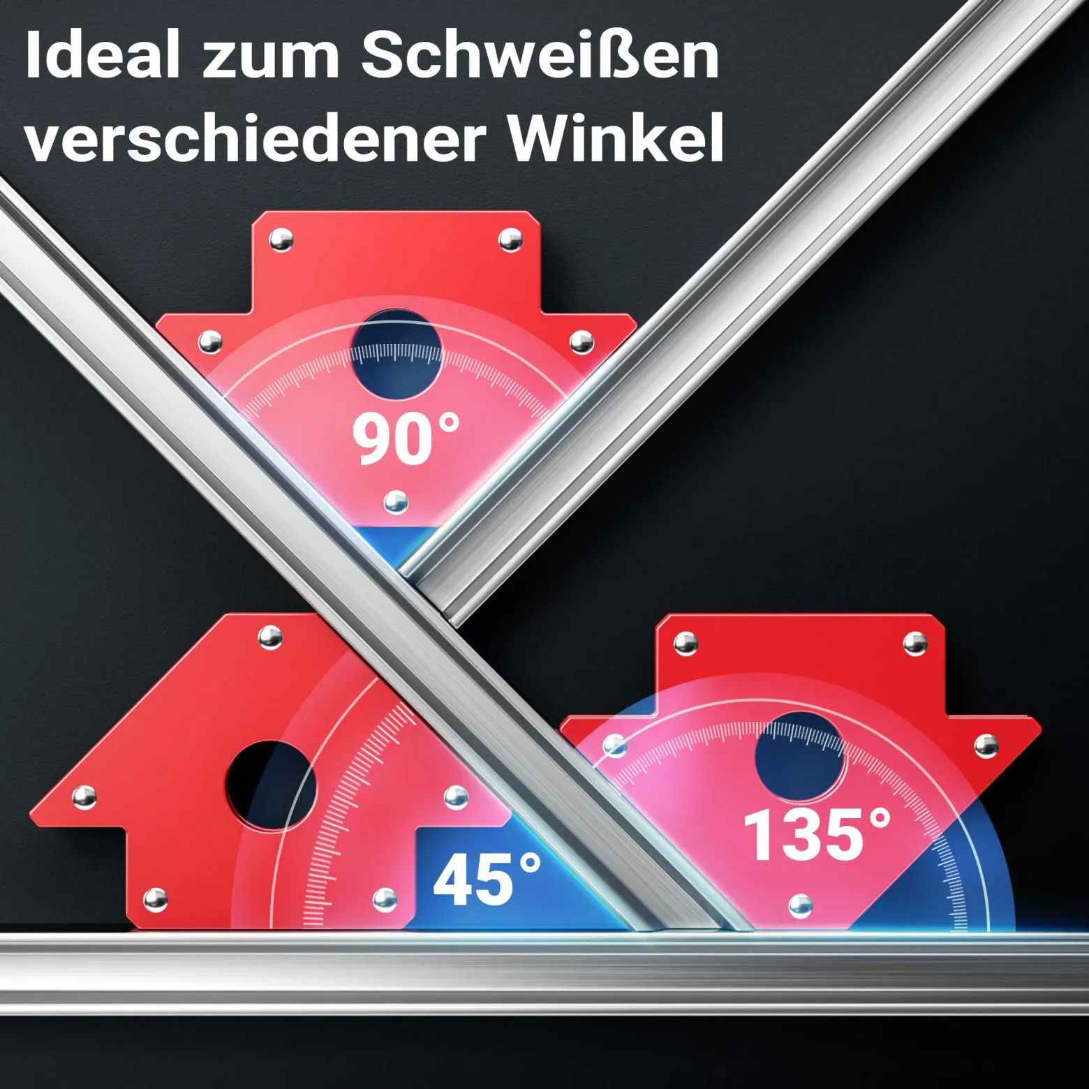 Wiltec 4x Schweißmagnet 11 kg Haftkraft, 120 x 80 x 15 mm Schweißwinkel mit 45°, 90° und 135°, Schweißzubehör Magnetwinkel hält Werkstücke zusammen