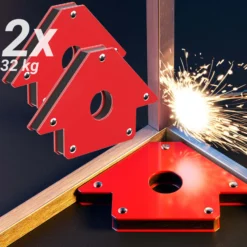 Wiltec 2x Schweißmagnet 32 kg Haftkraft, 190 x 120 x 26 mm Schweißwinkel mit 45°, 90° und 135°, Schweißzubehör Magnetwinkel hält Werkstücke zusammen