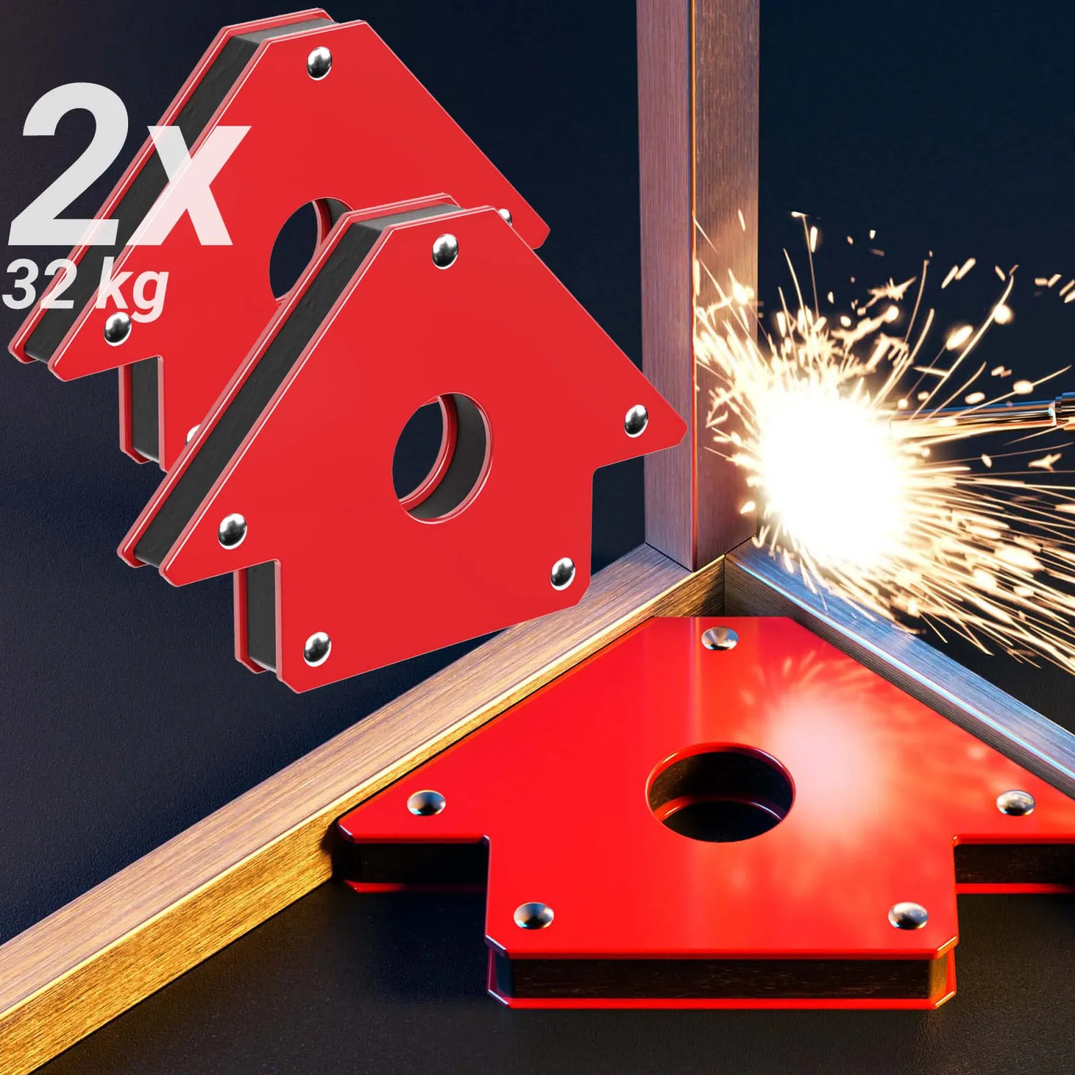 Wiltec 2x Schweißmagnet 32 kg Haftkraft, 190 x 120 x 26 mm Schweißwinkel mit 45°, 90° und 135°, Schweißzubehör Magnetwinkel hält Werkstücke zusammen