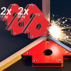 Wiltec 4x Schweißmagnet 11 kg/ 32 kg, Schweißwinkel mit 45°, 90° und 135° kompakte Maße, Schweißzubehör Magnetwinkel hält Werkstücke zusammen