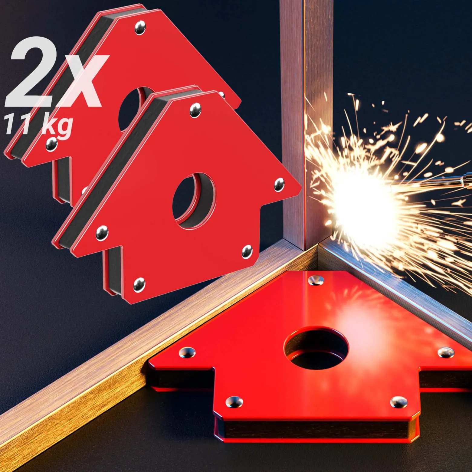 Wiltec 2x Schweißmagnet mit 11 kg Haftkraft, 120 x 80 x 15 mm Schweißwinkel mit 45°, 90° & 135°, Schweißzubehör Magnetwinkel hält Werkstücke zusammen