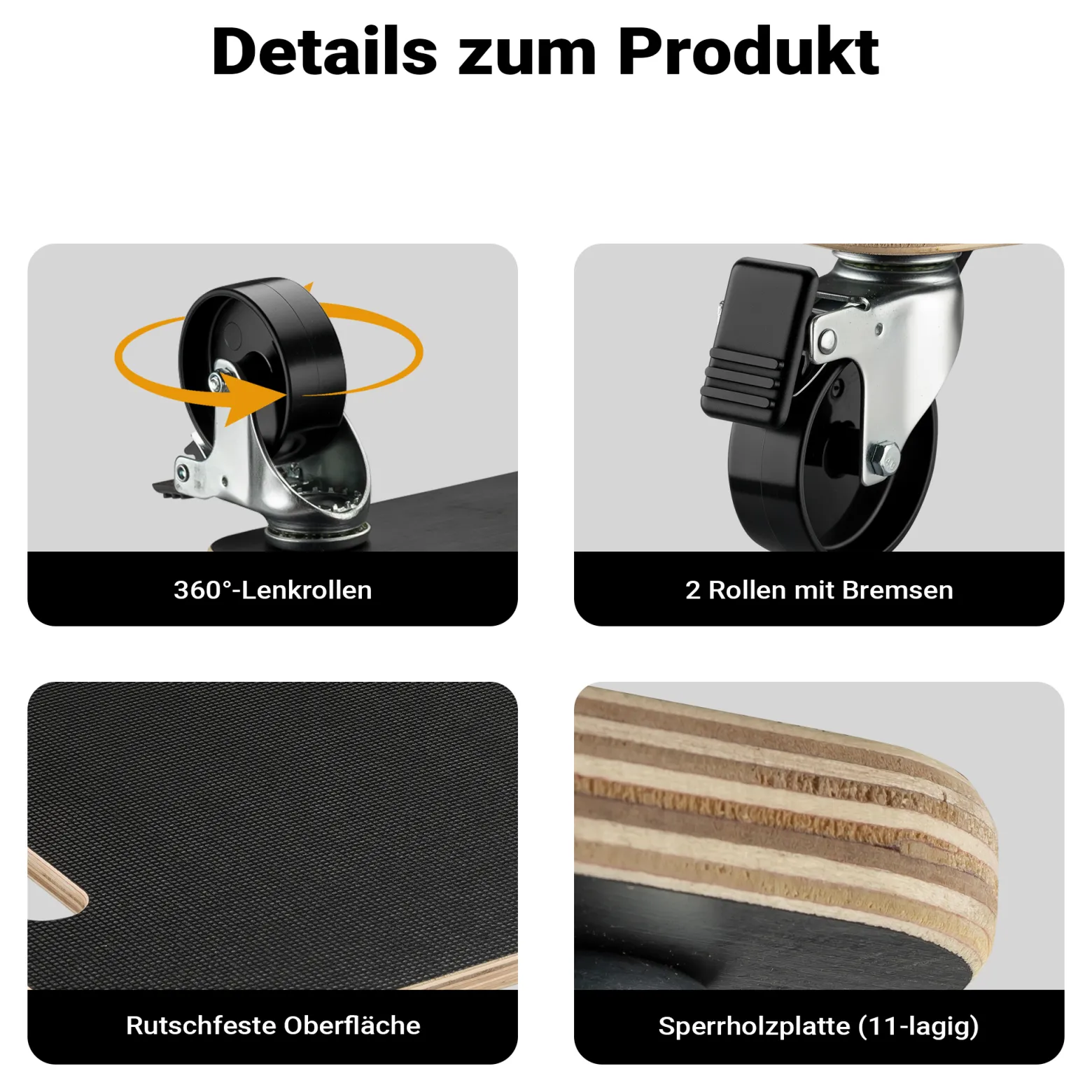 Wiltec 2x Transportroller 380 x 380 x 119 mm mit 250 kg Traglast je Möbelroller, Rollbrett aus Holz mit 4 Lenkrollen