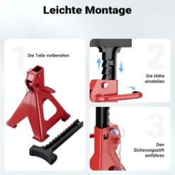 Wiltec 2 x Unterstellbock höhenverstellbar je 3 t Tragkraft, Stützböcke Hubhöhe 29-42,5 cm, Autobock mit Gummischutz, KFZ Bock mit Sicherungssplint