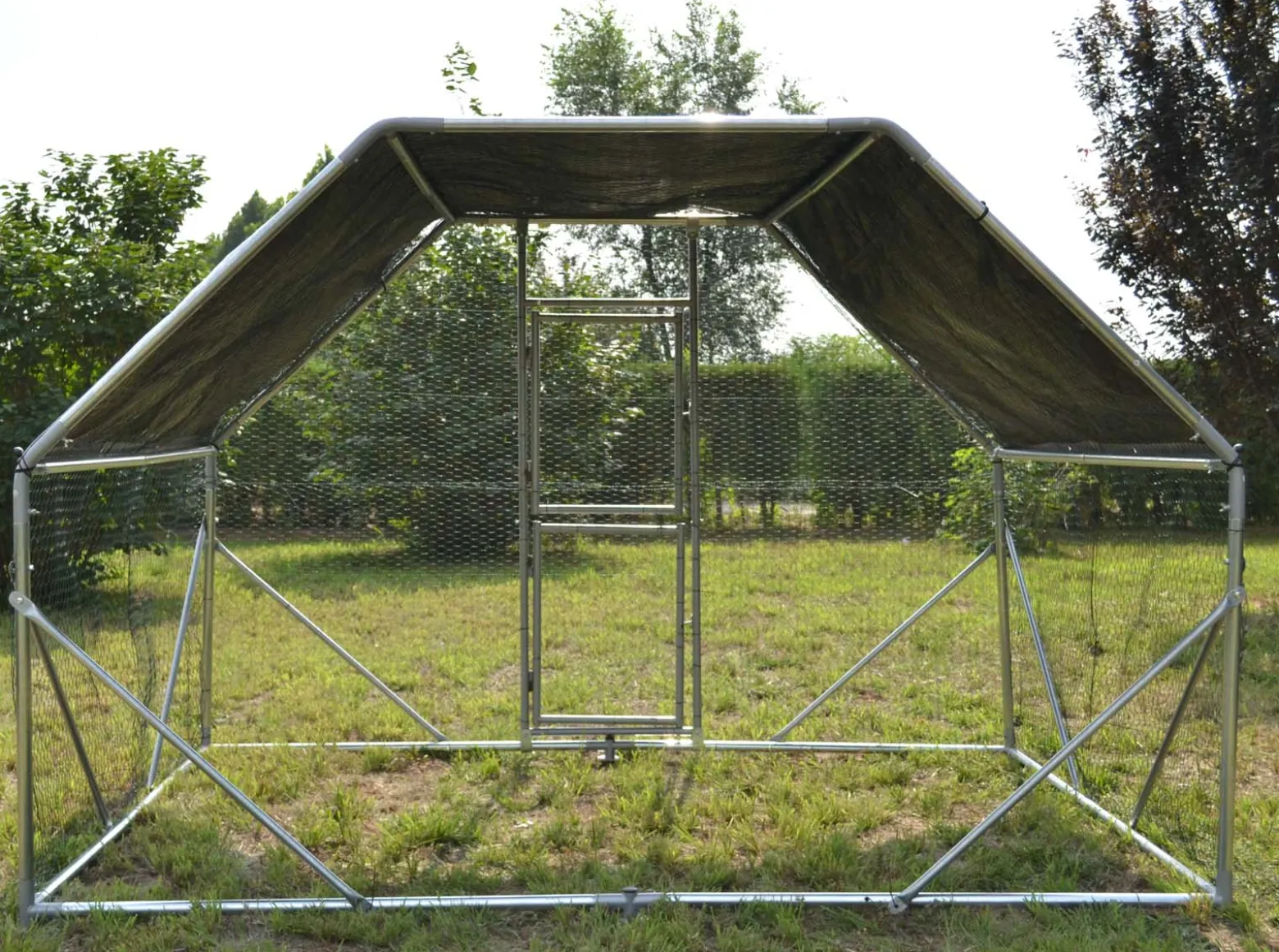 Wiltec XXL Freilaufgehege 2 x 3 x 2 m mit Sonnendach und verzinkten Gitterstäben, Außengehege als Voliere Hühnerstall oder Hasenstall, Kleintiergehege mit Riegel