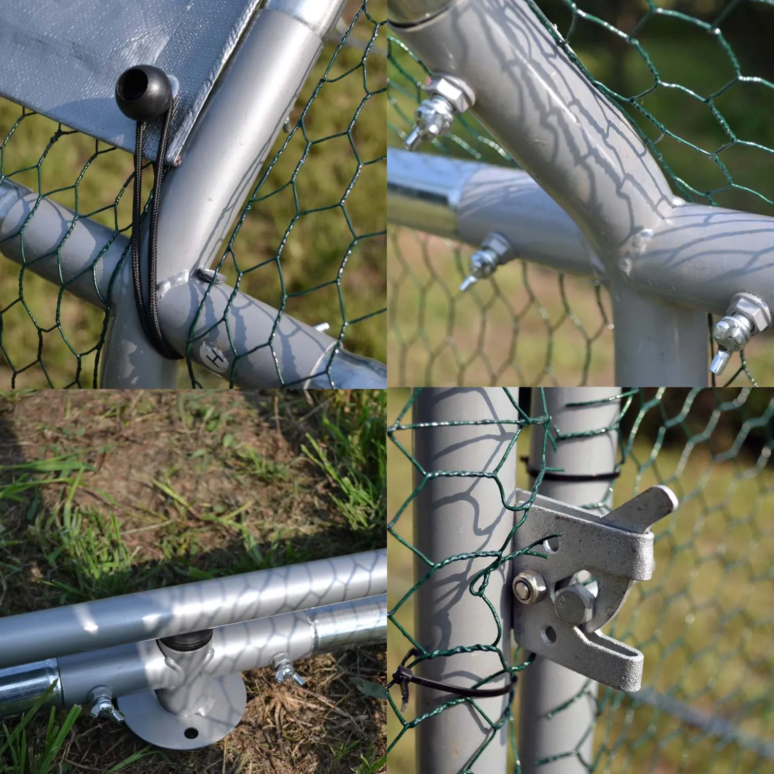 Wiltec XXL Freilaufgehege 2 x 3 x 2 m mit Sonnendach und verzinkten Gitterstäben, Außengehege als Voliere Hühnerstall oder Hasenstall, Kleintiergehege mit Riegel