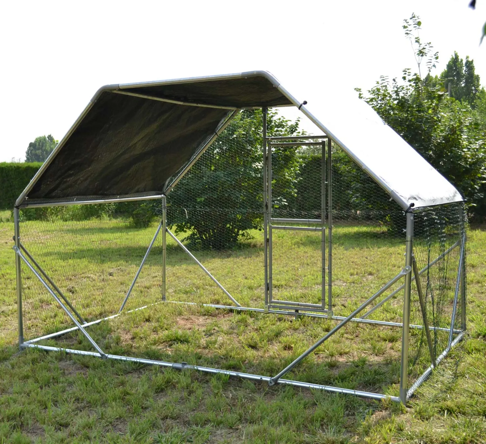 Wiltec XXL Freilaufgehege 2 x 3 x 2 m mit Sonnendach und verzinkten Gitterstäben, Außengehege als Voliere Hühnerstall oder Hasenstall, Kleintiergehege mit Riegel