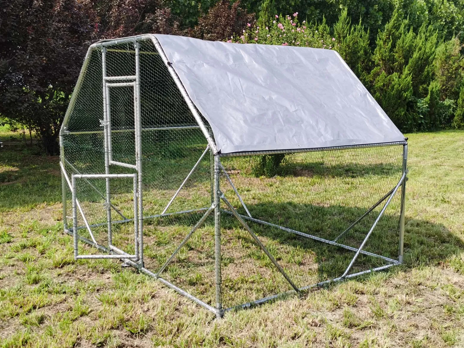Wiltec XXL Freilaufgehege 2 x 3 x 2 m mit Sonnendach und verzinkten Gitterstäben, Außengehege als Voliere Hühnerstall oder Hasenstall, Kleintiergehege mit Riegel