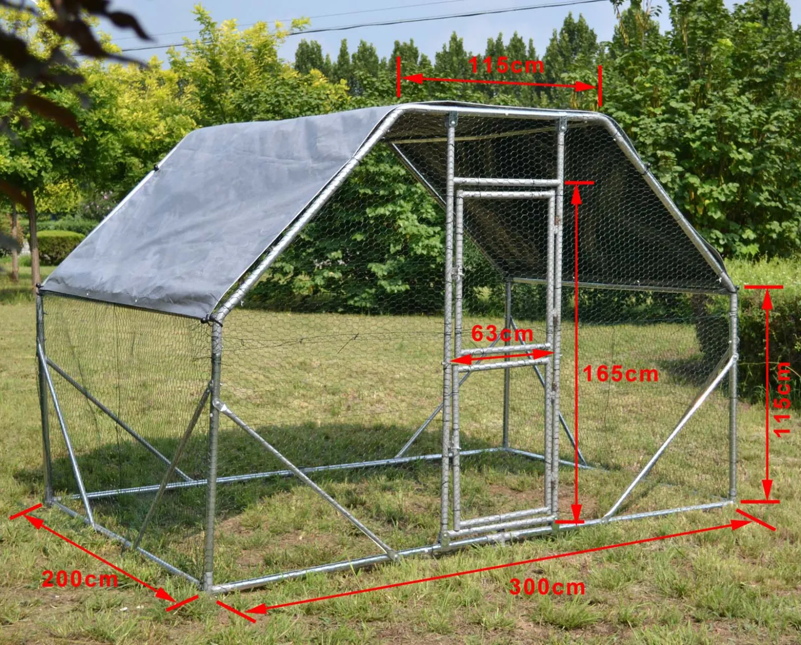 Wiltec XXL Freilaufgehege 2 x 3 x 2 m mit Sonnendach und verzinkten Gitterstäben, Außengehege als Voliere Hühnerstall oder Hasenstall, Kleintiergehege mit Riegel