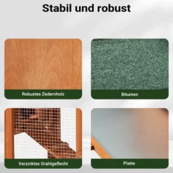Wiltec XXL Hasenstall 2110 x 530 x 835 mm mit Freilaufgehege und erhöhtem Unterschlupf aus Kiefernholz, Kaninchenkäfig mit 2 Etagen, Kleintierstall