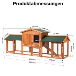 Wiltec XXL Hasenstall 2110 x 530 x 835 mm mit Freilaufgehege und erhöhtem Unterschlupf aus Kiefernholz, Kaninchenkäfig mit 2 Etagen, Kleintierstall