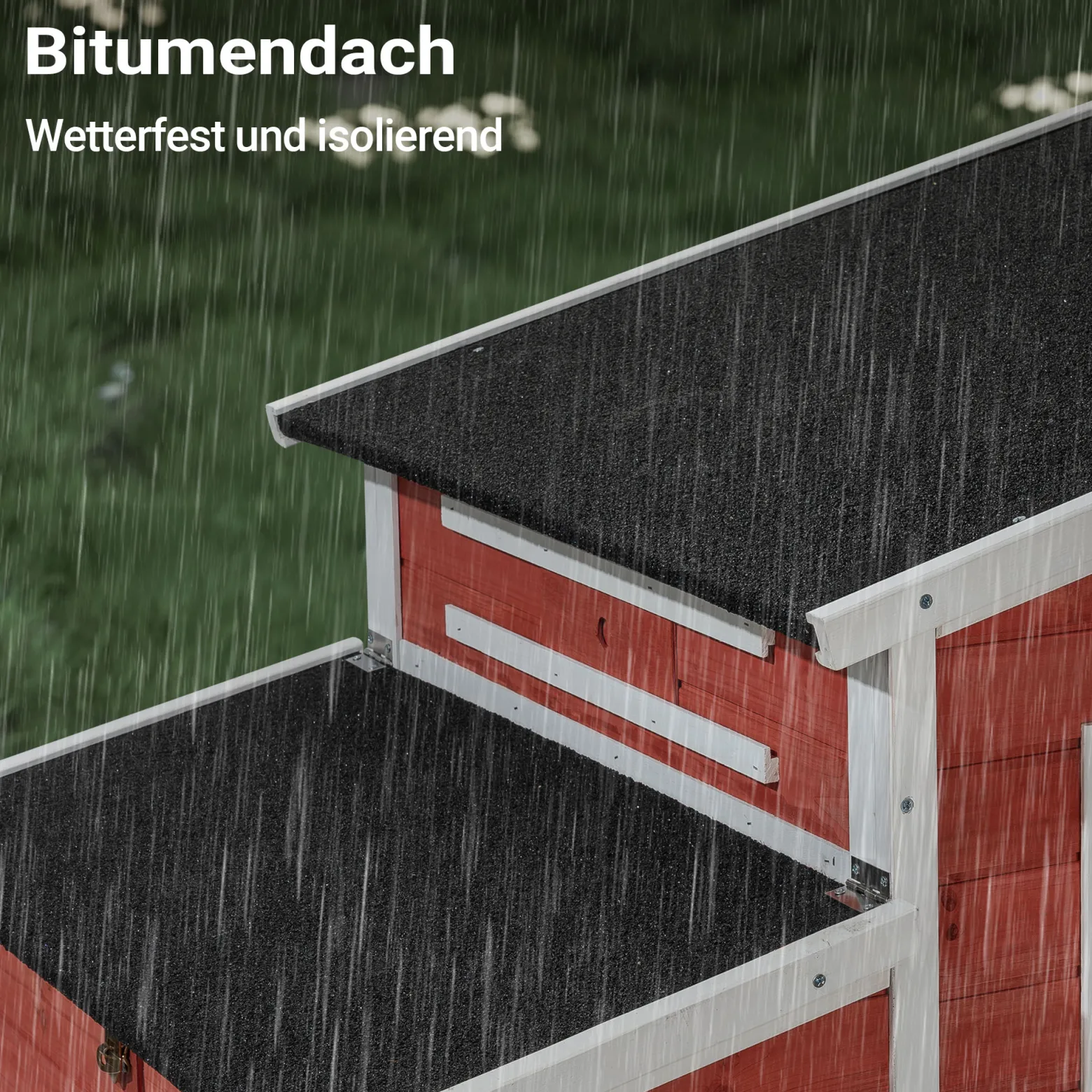Wiltec XXL Hühnerstall 2010 x 813 x 1165 mm rot-weiß mit Freilauf und Nistkasten aus Fichtenholz, Hühnerhaus mit Unterschlupf, Gitter und Kotwanne verzinkt