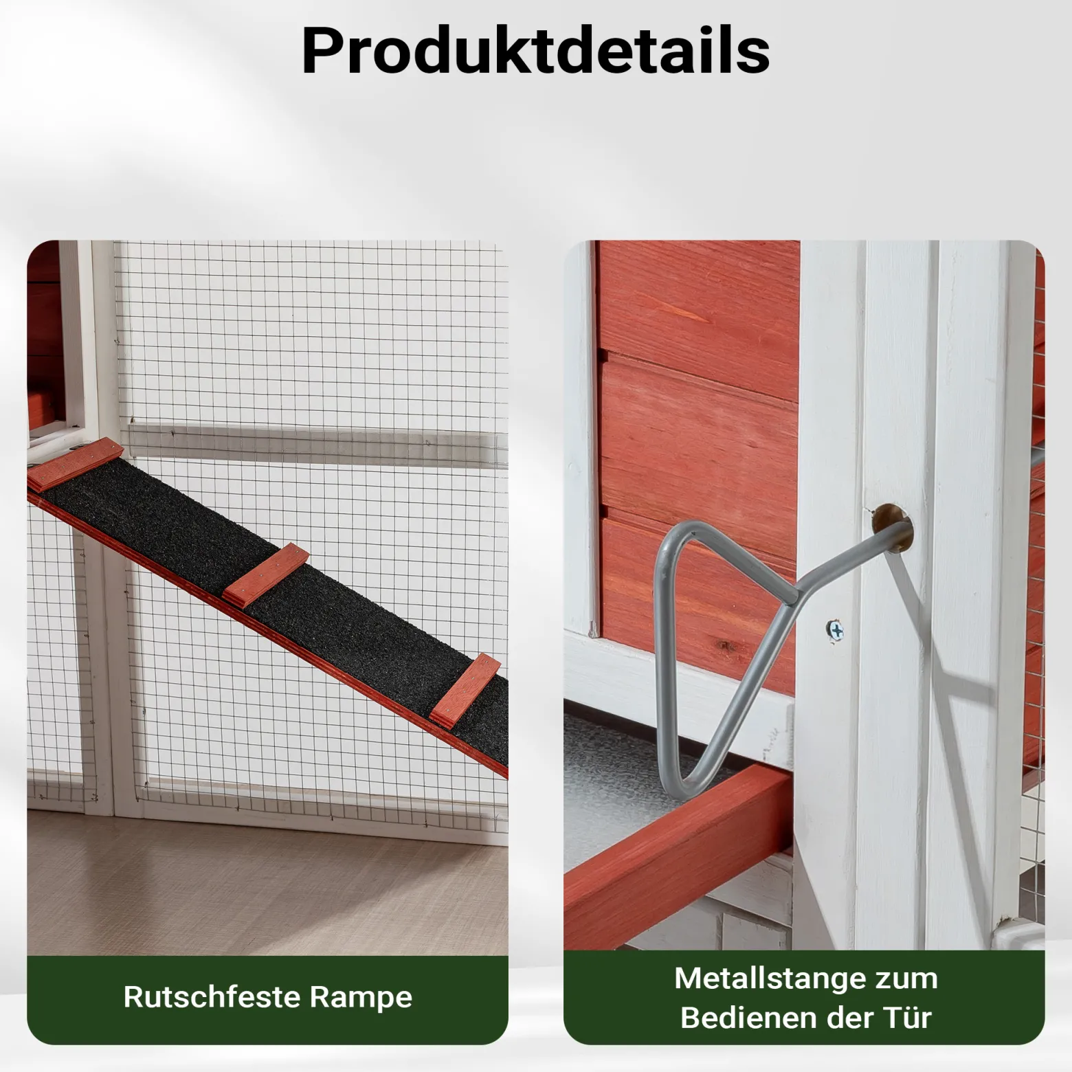 Wiltec XXL Hühnerstall 2010 x 813 x 1165 mm rot-weiß mit Freilauf und Nistkasten aus Fichtenholz, Hühnerhaus mit Unterschlupf, Gitter und Kotwanne verzinkt