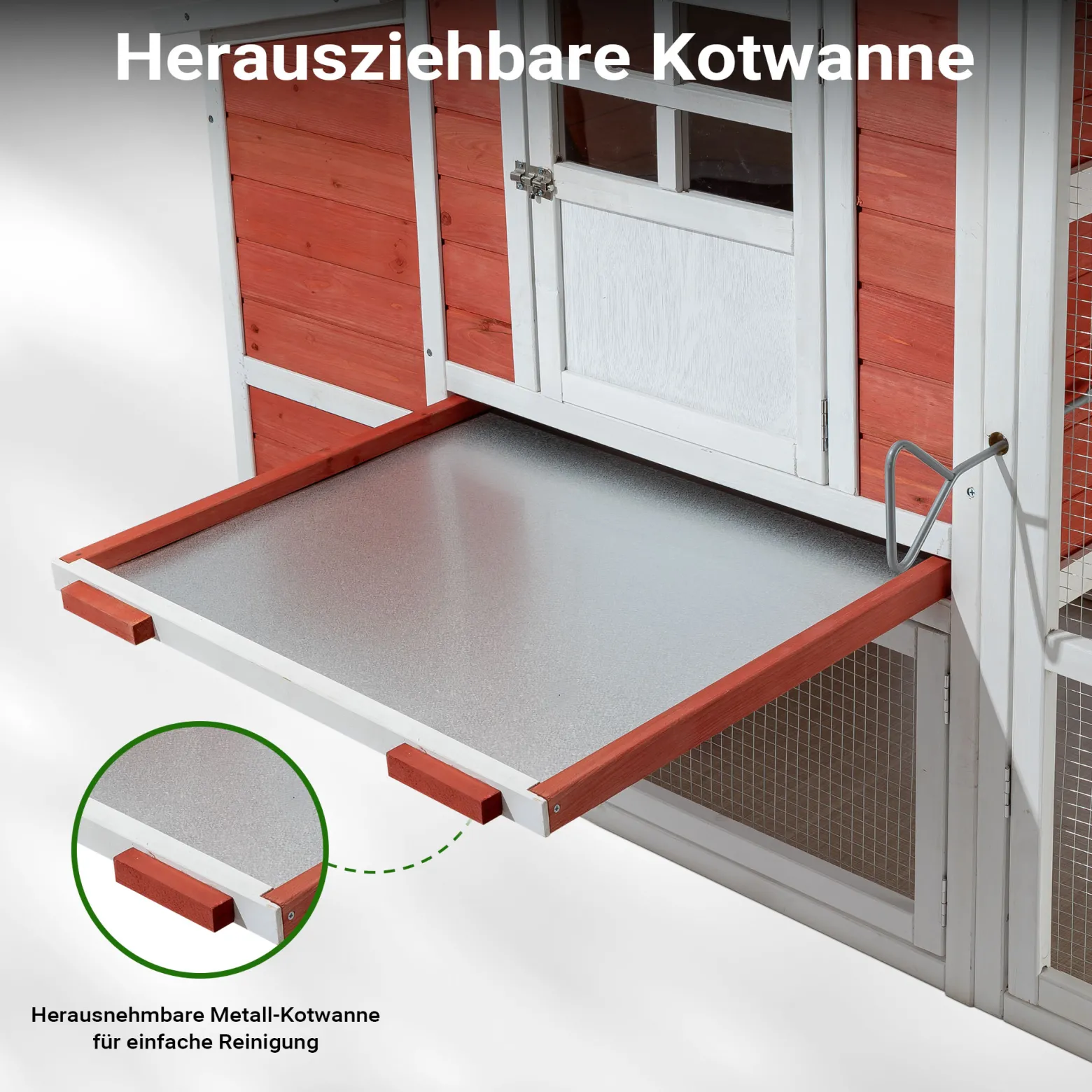 Wiltec XXL Hühnerstall 2010 x 813 x 1165 mm rot-weiß mit Freilauf und Nistkasten aus Fichtenholz, Hühnerhaus mit Unterschlupf, Gitter und Kotwanne verzinkt