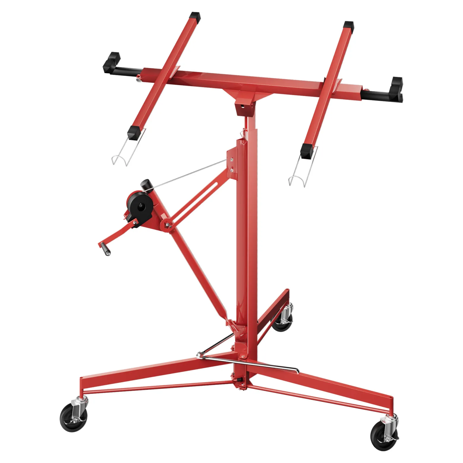 Wiltec XXL Plattenheber bis max. 68 kg, Höhe 140-350 cm, max. Breite 2,90 m, Trockenbau Montagehilfe 1-Mann-Bedienung, 3 Räder mit Feststellbremse, rot