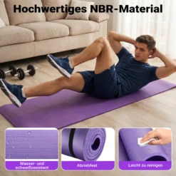 Wiltec Yogamatte violett 180x60x1,5cm Turnmatte Gymnastikmatte Bodenmatte rutschfest extradick Sport