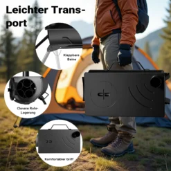 Wiltec Zeltofen Stahl (Q235), robuster Campingofen 85 x 57,5 x 238 cm, Holzofen mit Rauchabzug Ø 6 cm x 40 cm, Zeltheizung sichere Abgasableitung
