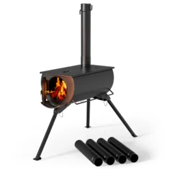 Wiltec Zeltofen Stahl (Q235), robuster Campingofen 85 x 57,5 x 238 cm, Holzofen mit Rauchabzug Ø 6 cm x 40 cm, Zeltheizung sichere Abgasableitung