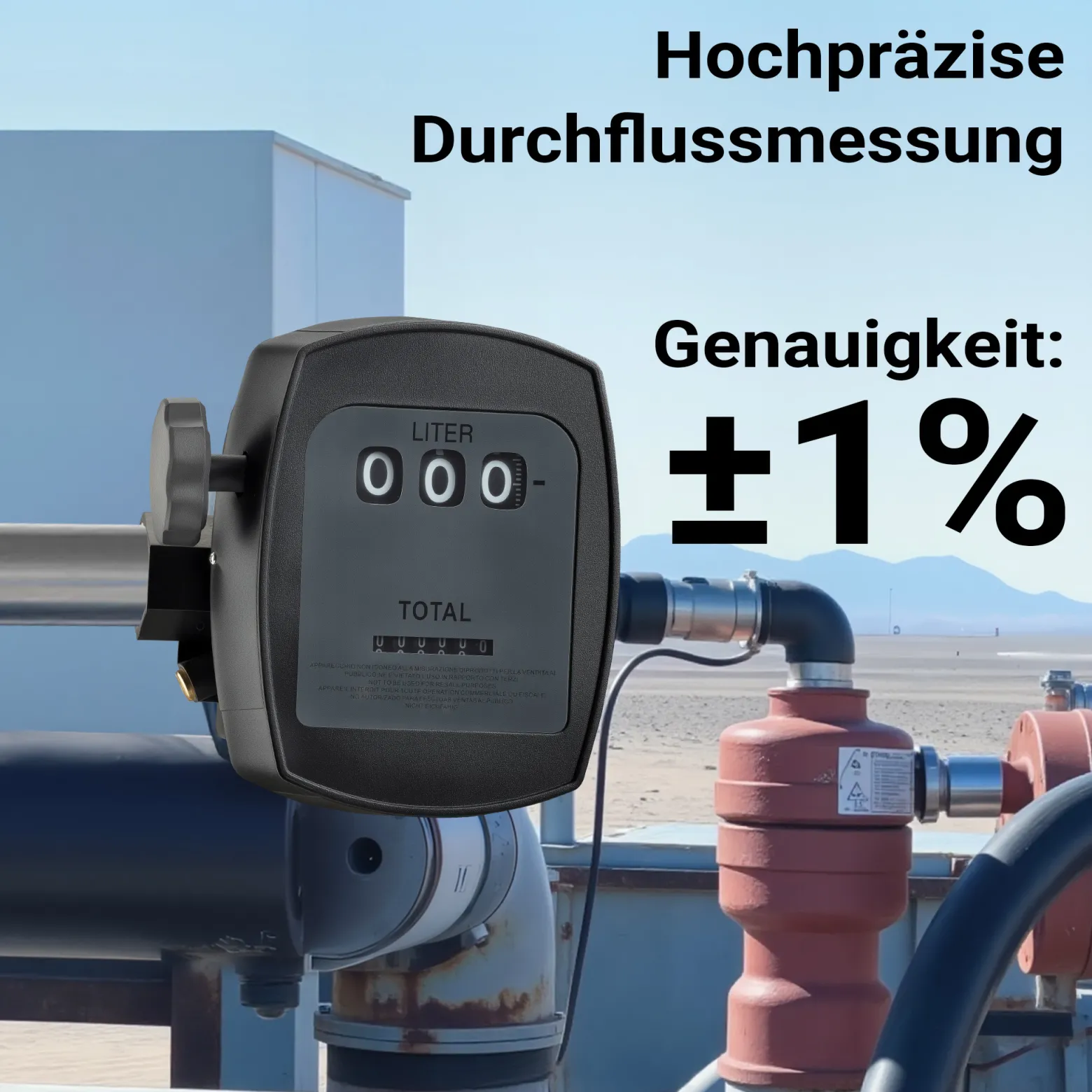 Wiltec Zähler für Diesel Heizöl 3 bar 10-60l/min mit 32mm (1") Anschlüssen und 1% Abweichung, für Heizölpumpen und Dieselpumpen