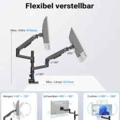 Wiltec Zweifach Monitorhalterung mit VESA-Platte für flache & gebogene Monitore, Bildschirmhalterung bis 20 kg, Monitorhalter mit Tischklemme