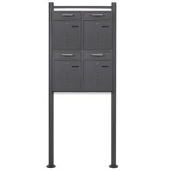 2x2 Briefkasten V51 in Anthrazit Postkasten mit Briefkastenständer und Sichtfenstern Postbox