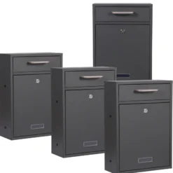 2x2 Briefkasten V52 in Anthrazit Postkasten mit Briefkastenständer und Namensschild, Postbox