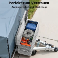 XPOtool Alu Kiste 60x25x30 cm mit Deckelüberstand verschließbar aus Aluminium Riffelblech, Truckbox, Werkzeugbox mit 2 Schlüsseln - Deichselbox Werkzeugkiste