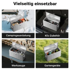 XPOtool Alu Kiste 60x25x30 cm mit Deckelüberstand verschließbar aus Aluminium Riffelblech, Truckbox, Werkzeugbox mit 2 Schlüsseln - Deichselbox Werkzeugkiste