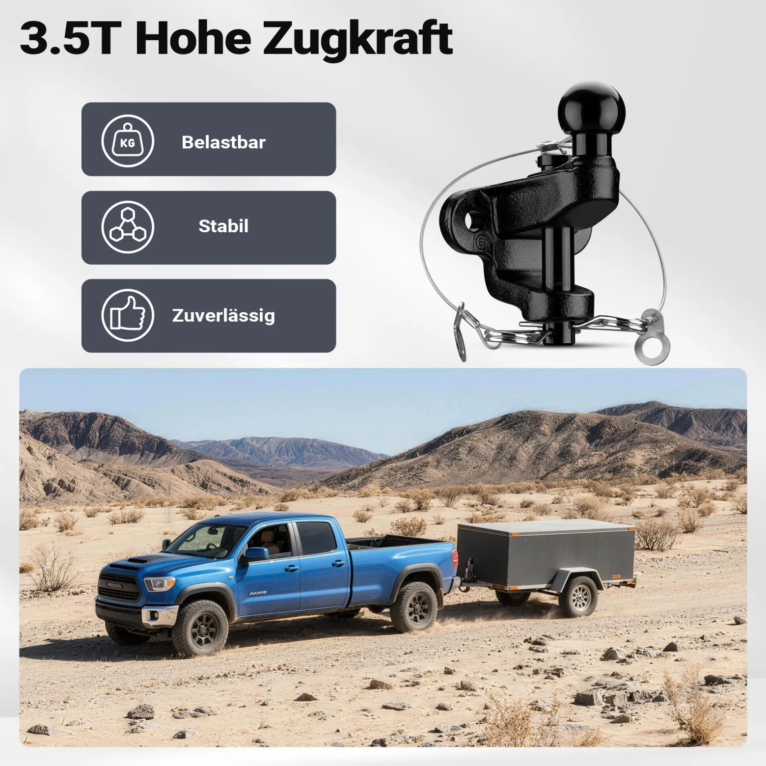 XPOtool Anhängerkupplung mit 50 mm Kugelkopf, 3,5 t Zugkraft, Anhängevorrichtung aus Stahl für Pkw Lkw Traktor, 2 Loch Anschraubplatte