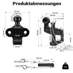 XPOtool Anhängerkupplung mit 50 mm Kugelkopf, 3,5 t Zugkraft, Anhängevorrichtung aus Stahl für Pkw Lkw Traktor, 2 Loch Anschraubplatte