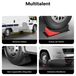 XPOtool Auffahrkeile rund mit T-Wasserwaage bis 13 t, Rundkeile nivellieren bis 10 cm für Wohnmobil, Wohnwagen & Anhänger, Ausgleichskeile mit Matten