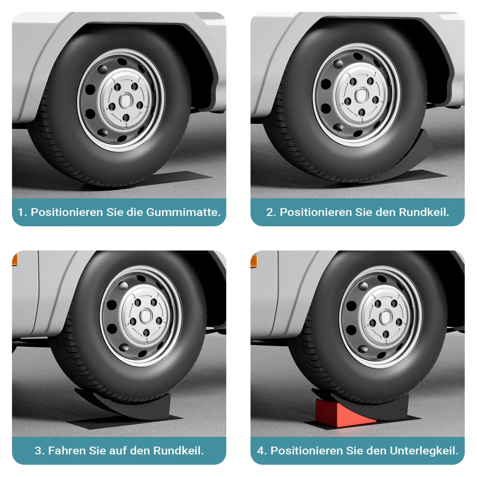 XPOtool Auffahrkeile rund mit T-Wasserwaage bis 13 t, Rundkeile nivellieren bis 10 cm für Wohnmobil, Wohnwagen & Anhänger, Ausgleichskeile mit Matten