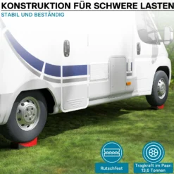 XPOtool Auffahrkeile Wohnmobil 10cm 13,6t Auffahrkeile Set mit 2 Rundkeilen, 2 Unterlegkeilen, 1 Gummimatte, 1 Wasserwaage für Wohnmobil und Wohnwagen