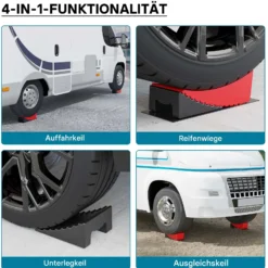 XPOtool Auffahrkeile Wohnmobil 10cm 13,6t Auffahrkeile Set mit 2 Rundkeilen, 2 Unterlegkeilen, 1 Gummimatte, 1 Wasserwaage für Wohnmobil und Wohnwagen
