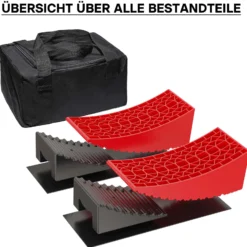 XPOtool Auffahrkeile Wohnmobil 10cm 13,6t Auffahrkeile Set mit 2 Rundkeilen, 2 Unterlegkeilen, 1 Gummimatte, 1 Wasserwaage für Wohnmobil und Wohnwagen