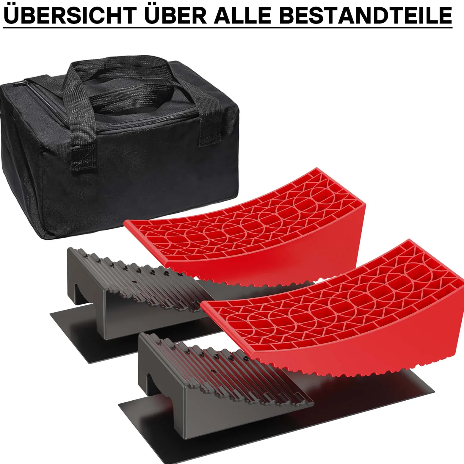 XPOtool Auffahrkeile Wohnmobil 10cm 13,6t Auffahrkeile Set mit 2 Rundkeilen, 2 Unterlegkeilen, 1 Gummimatte, 1 Wasserwaage für Wohnmobil und Wohnwagen