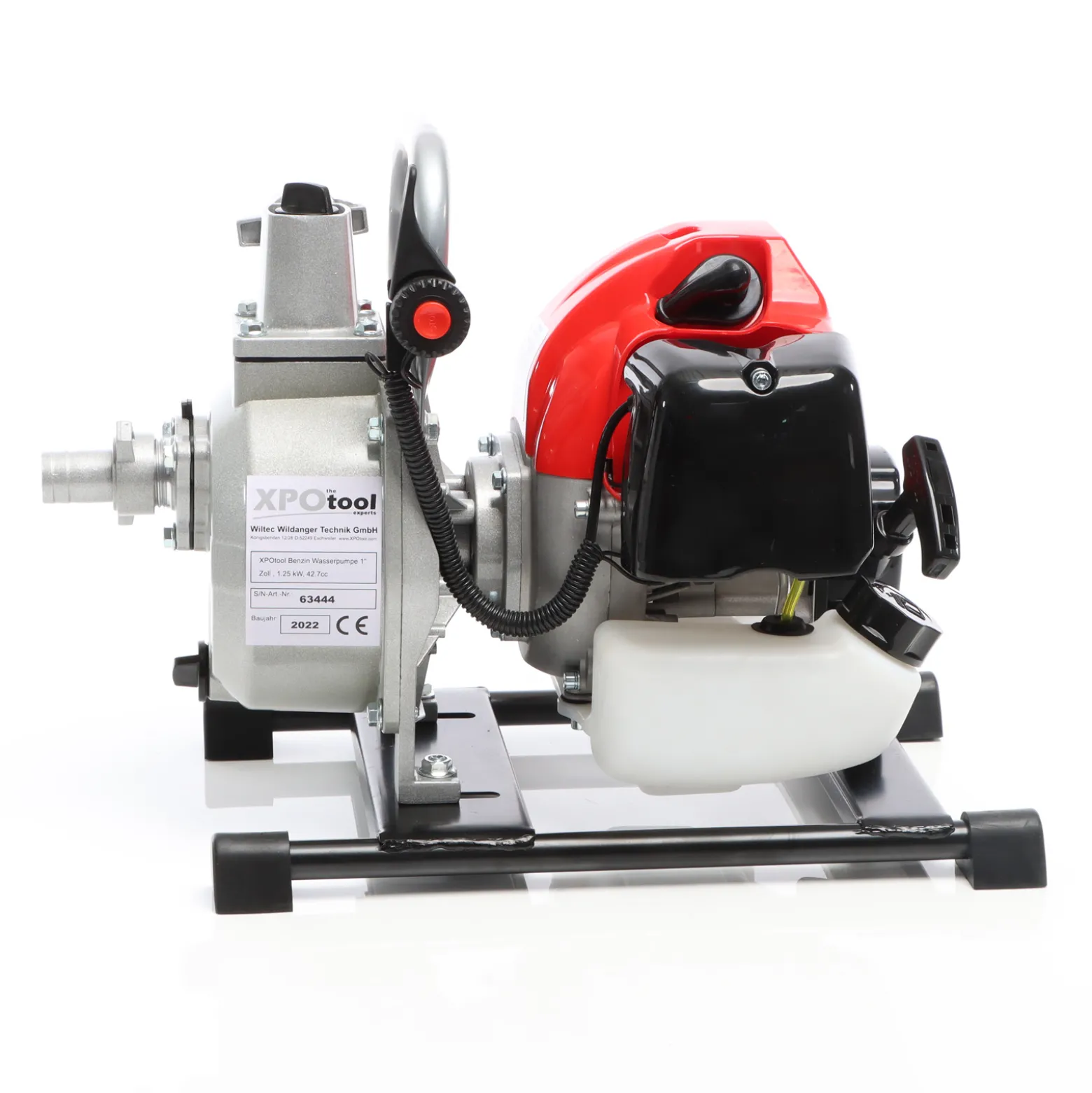 XPOtool Benzin Wasserpumpe 1,4 kW 8.000l/h 30m Förderhöhe, 25,4 mm Anschluss (1"), Gartenpumpe Motorpumpe mit 2-Takt-Motor
