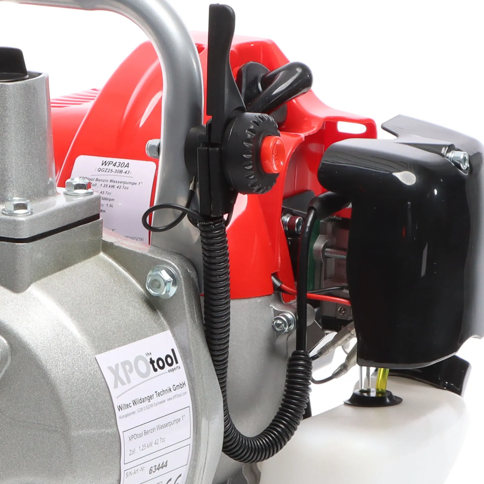 XPOtool Benzin Wasserpumpe 1,4 kW 8.000l/h 30m Förderhöhe, 25,4 mm Anschluss (1"), Gartenpumpe Motorpumpe mit 2-Takt-Motor