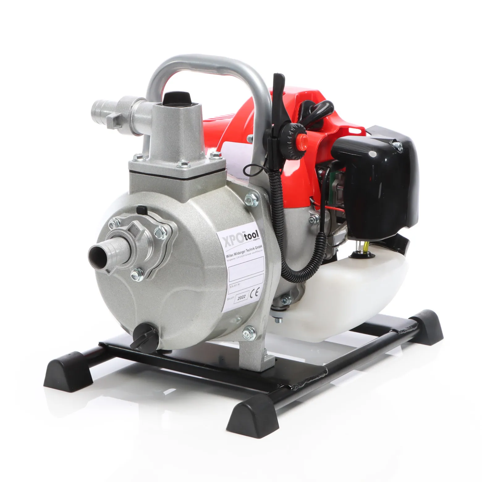 XPOtool Benzin Wasserpumpe 1,47 kW 15.000l/h 35m Förderhöhe, 38 mm Anschluss (1,5"), Gartenpumpe Motorpumpe mit 2-Takt-Motor