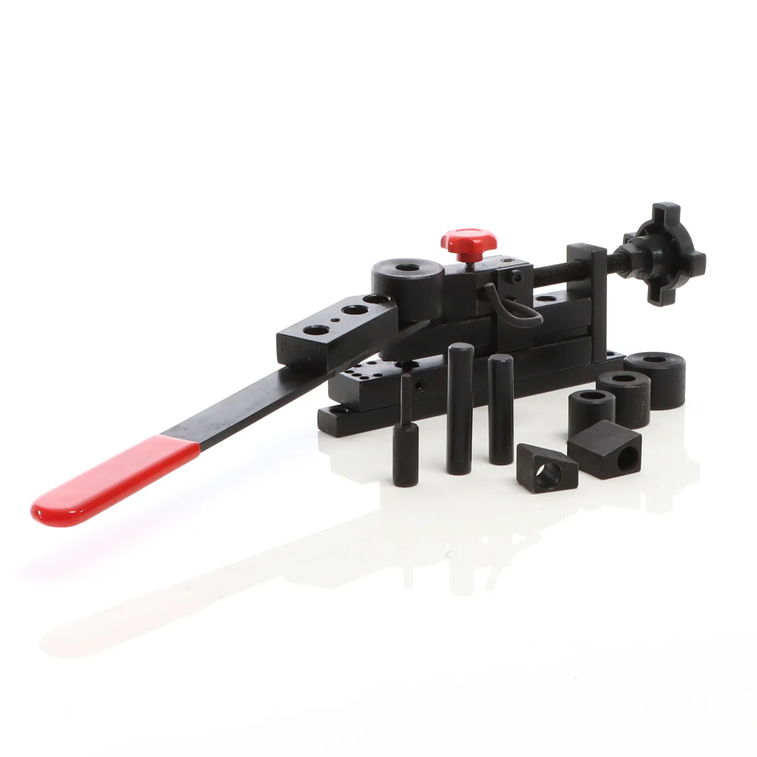 XPOtool Biegegerät universal 225 x 90 x 64 mm, für max. 2 x 30 mm, Biegemaschine für runde und flache Materialien, Formenbieger mit 4 Walzen, 2 Winkelstücken